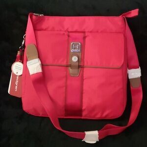 New with Tags Hedgren Purse Travel Bag Adjustable Strap Some Leather Charm Pink